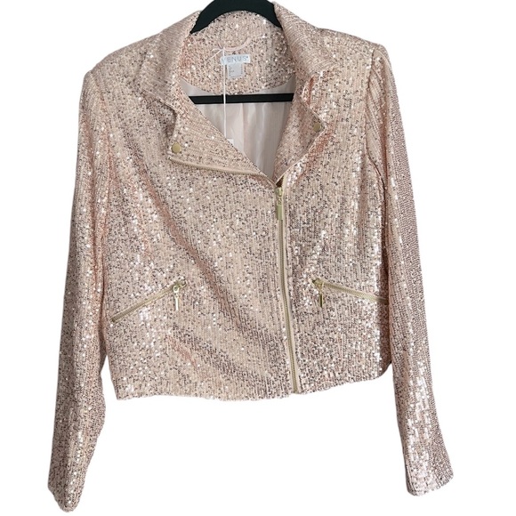 NWT Venus Blush Pink Sequin with Gold Hardware Zip Jacket - Picture 3 of 10